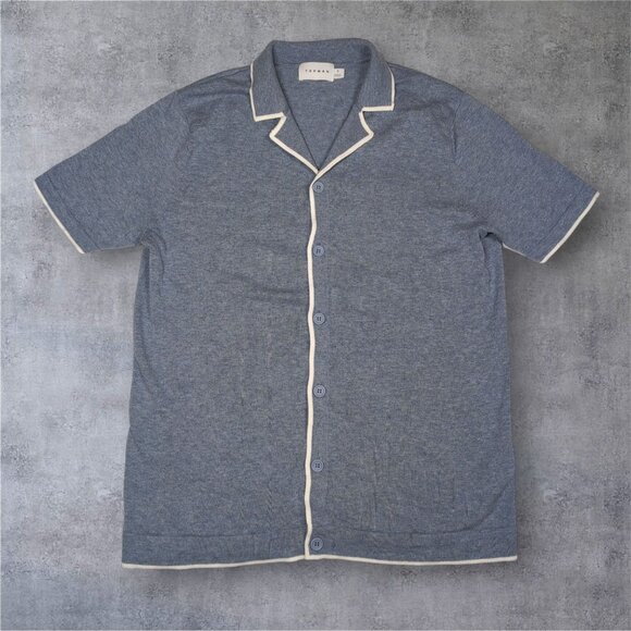 Topman Knit Button Up Shirt Short Sleeve Retro Sweater White Piping Mens Small - Picture 1 of 6